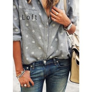 Ann Taylor Loft grey & white polka dot popover top